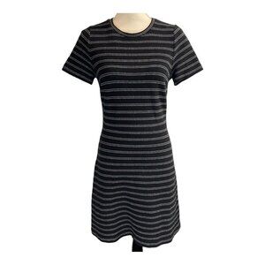 Madewell Womens 6 A Line Dress Black Striped Short Sleeve Cotton Blend Stretchy